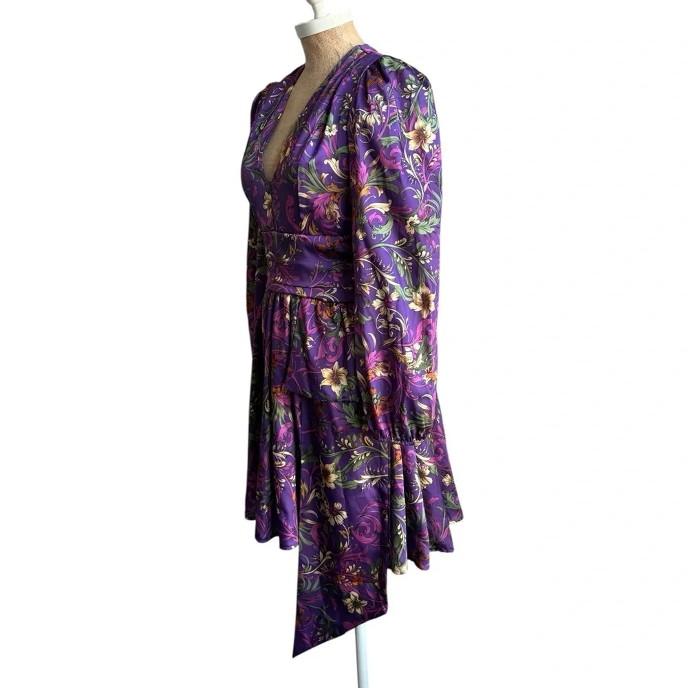 Vanessa Scott Purple Botanical Floral Mini Dress Size SMALL NWT